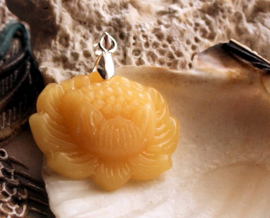 Mooie Hanger van echt Geel Jade: Lotus Bloem - 36 mm