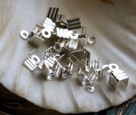 set/30 (= 15 pair) Cord End Caps - 7x4 mm - Silver Tone Alu