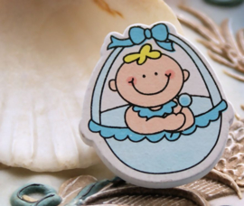 1 Cabochon/Scrapbook Figure: Wood - Baby - 35 mm - Boy/Girl Blue or Pink