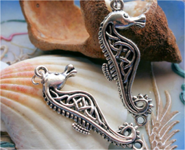 1 Pendant/Connector: Seahorse - 50 mm - Antique Silver tone