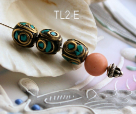 1 handmade Tibetan Bead: Brass with Turquoise (and Lapis Lazuli) - various options - TL2