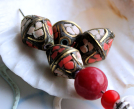 1 handmade Tibetan Kraal: Brass with real Turquoise & Coral - var. options - RWT