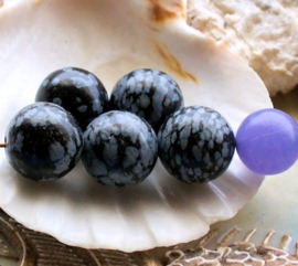 set/5 beads: Snowflake Obsidian -  Round - 12 mm - Black Gray White