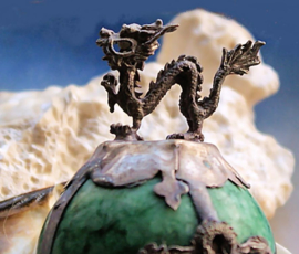 Figure or Paperweight: Dragon - Tibetan Silver on Jade Ball - 55 mm
