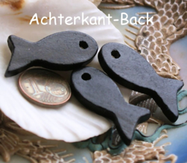 set/5 Kralen/Hangers van Keramiek: Vis - ca 32 mm - Mat Zwart