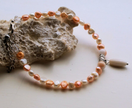 C&G Pearl Bracelet: real Freshwater Pearls with Jade & Agate - 20-23 cm