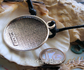 Amulet Pendant (35 mm) on Cord-Necklace - Archangel Michael - Antique Silver toner