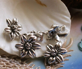 Set/5 Beads: 2-Way Divider - Flower Daisy - 14 mm - Antique Silver Tone Metal