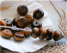 set/5 beads: real African Tigereye - Coin Disc - 8x5 mm