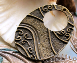 Oval Pendant with Swirl Decoration - 48x36 mm - Bronze Tone
