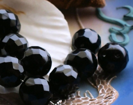 set/7 Beads: CZECH GLASS - Faceted - 12 mm - Black