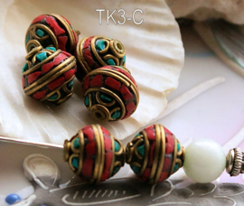 1 handmade Tibetan Bead: Brass with Turquoise & Red Coral - various options - TK3