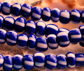 set/10 Fair TRADE BEADS: Afrika Ghana -  8 mm - Indigo-Kobalt Blauw met Wit