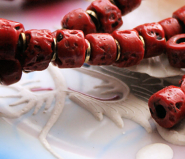 set/7 handmade Tibetan Beads - appr. 10,5x7,5mm - Coral-Red Glass