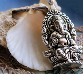 Pendant: Elephant-God GANESH Ganesha - 61 mm - Antique Silver tone