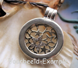 Content for Memory Locket (without glass) - 23 mm - Stars Strass - Silver Tone