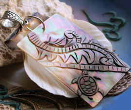 Beautiful Mother of Pearl Pendant: Turtle and Fern