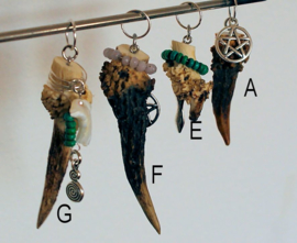 C&G Pendant: Roe Buck Antler with Moonstone or Turquoise or  Pentagram - Spiral - Goddess