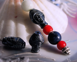 1 Bead: Hematite - Buddha head - 14,4 mm - Black metallic