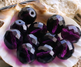 set/7 Beads: CZECH GLASS - Faceted - 12 mm - Amethyst Purple