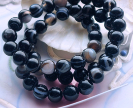 set/10 beads: Onyx Agate - Round - 6,2 mm - Black