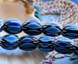 set/2 Chevron TRADE BEADS: Africa India - 11x9 mm - Blue White Black