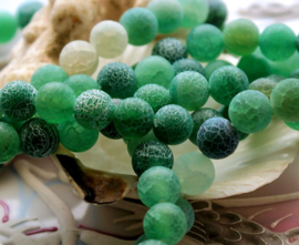 set/6 beads: Dragon Scale Agate - Round - 8 mm - Frost - Green & White