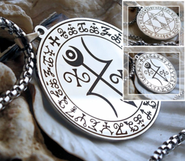 Amulet Pendant (42 mm) on Necklace - Stainless Steel - Symbols
