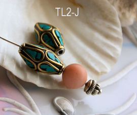 1 handgemaakte Tibetaanse Kraal: Koper met echt Turquoise (en Lapis Lazuli) - diverse opties - TL2