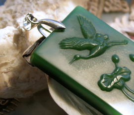 Mooie Grote Hanger: Kraanvogel & Lotus - Jade - 74 mm