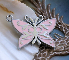 1 Enamel Pendant: Butterfly -  29 mm - Light Pink