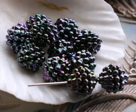 set/10 Berry Beads: 10mm - Peacock Black Iridescent Opaque