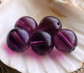 set/5 Beads: CZECH GLASS - round - 12 mm - Amethyst Purple