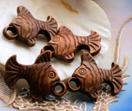 set/2 Pendants/Charms: Fish - Wood-look Acrylic - 25 mm - Brown