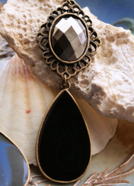 Pair of Earrings : Baroque - Bronze Tone with Black - 80 mm