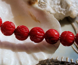 set/5 Beautiful beads: faux Red Coral - LOTUS - 8 mm