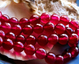 set/5 beads: JADE - Round FACETED - 8 mm - Intense Fuchsia Pink