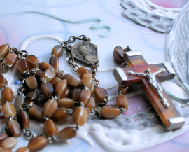 Antique French Rosary from Lourdes wit Mother of Pearl - Brown
