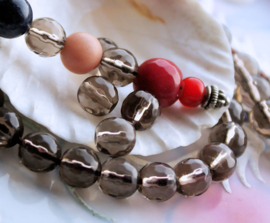 set/5 beads: Smokey Quartz -  Round Faceted - 8 mm