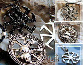 Kolovrat Pendant: Sun Talisman with Eagle or Wolf - complete with necklace