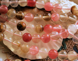 set/6 beads: Watermelon Quartz - Round - 8 mm