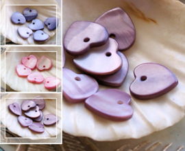 set/5 Charms/Beads: Mother of Pearl Shell - HEART - 12 mm - Amethyst Purple, Purple or Pink