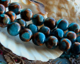 set/6 beads: beautiful Nepal Agate - Round - 8,5 mm - Petrol-Blue Brown
