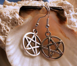 Pair of Earrings: Pentagram Pentacle - Silver - Wicca Pagan