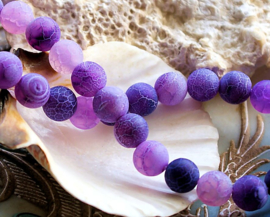 set/6 beads: Dragon Scale Agate - Round - 8 mm - Frost - Blue or Violet Purple