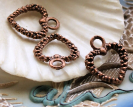 set/3 Charms: Heart - 19 mm - Antique Copper tone