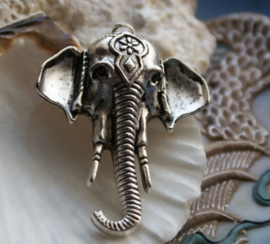 1 Pendant: Indian Elephant - 44x33 mm - Antique Silver Tone