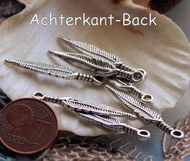 set/5 Charms: Feather - 28 mm - Antique Silver Tone