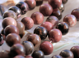 set/5 beads: Black Lace Rhodonite - Round  - 8,2 mm - warm Pink, Brown & Black