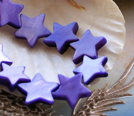 set/5 Beads: Mother of Pearl Shell - STAR - 12-14 mm - Purple